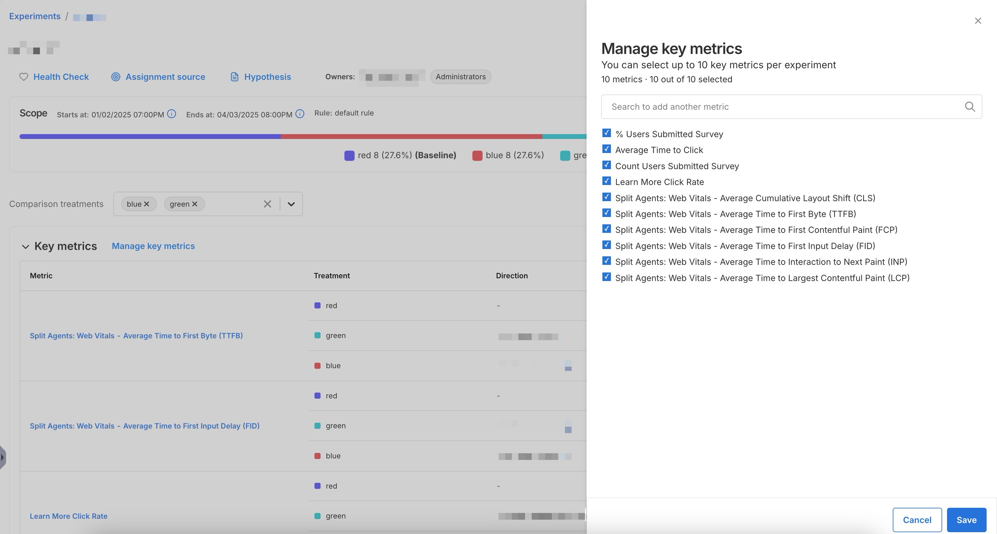 Manage key metrics